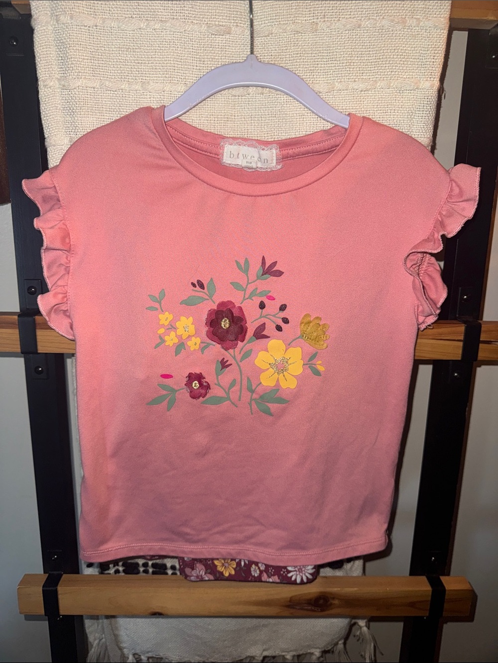 btween Pink Floral Ruffle Sleeve Tee & pants set